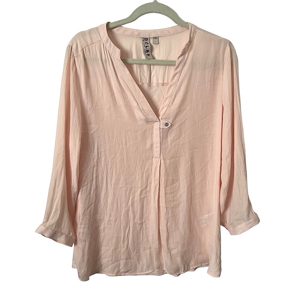 Anthropologie Dolan Ballet‎ Pink V-Neck Pullover Blouse Mixed Media Pink